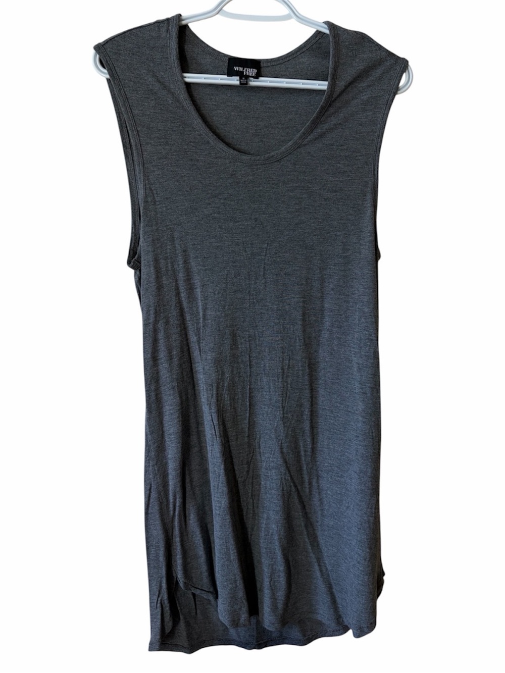 Wilfred Aritzia Charcoal Gray Sleeveless Mini Dress Scoop Neck Relaxed Fit Casua - Picture 2 of 5